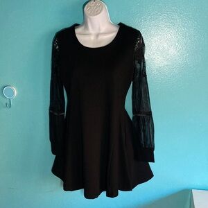 The Boutique Womens Size S  Black Mini Dress with Sheer Lace Sleeve